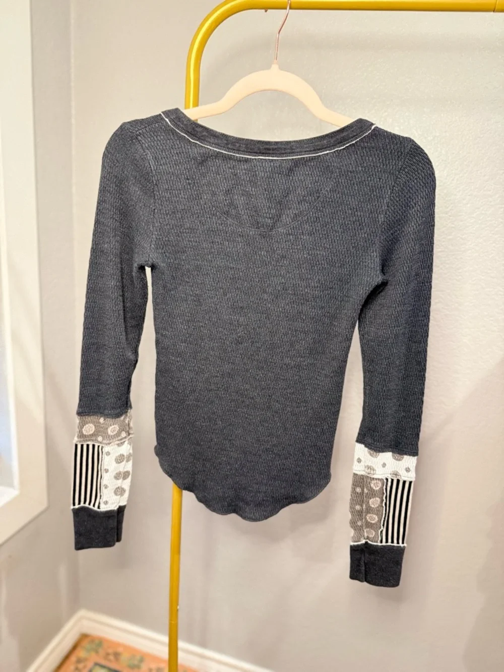 Free People Railroad Mixed Media Henley Charcoal Small - Picture 10 of 10